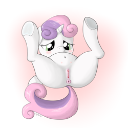 Size: 2000x2000 | Tagged: explicit, artist:shoroch, sweetie belle, anus, belly button, clitoris, crotchboobs, delicious flat crotch, female, filly, foal, foalcon, g4, genitals, hooves, imported from derpibooru, nipples, nudity, puckered asshole, solo, solo female, teats, vulva
