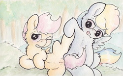 Size: 1183x735 | Tagged: explicit, artist:slightlyshade, rainbow dash, scootaloo, assisted exposure, blushing, exposed, female, foalcon, g4, imported from derpibooru, lesbian, mare on filly, nudity, ship:scootadash, shipping, traditional art, vagina