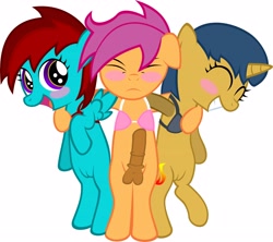 Size: 3986x3532 | Tagged: explicit, artist:sasukex125, oc, oc:faith wings, oc:tagalong, oc:trust, bikini, blushing, bottomless, clothes, crossdressing, foalcon, imported from derpibooru, nudity, oc only, penis, swimsuit, vulva