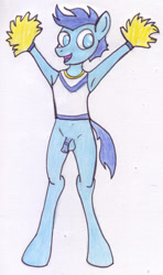 Size: 413x700 | Tagged: explicit, artist:rdk, anthro, armpits, balls, banned from derpibooru, bottomless, cheerleader, clothes, imported from twibooru, male, nudity, open mouth, partial nudity, penis, perky prep, pom pom, shotacon, solo, solo male, traditional art, underage, unguligrade anthro