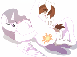 Size: 1900x1416 | Tagged: explicit, artist:phyll, princess celestia, anthro, banned from derpibooru, bedroom eyes, big breasts, breasts, busty princess celestia, eyes closed, female, imported from twibooru, male, missionary position, moaning, on back, open mouth, piplestia, pipsqueak, princess molestia, raised leg, sex, shotacon, size difference, smiling, spread wings, straight, straight shota, tongue out, underage, wings