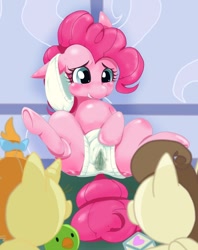 Size: 870x1100 | Tagged: explicit, artist:kiriya, pinkie pie, baby, cake twins, cameltoe, cloth diaper, diaper, diaper fetish, foalcon, g4, imported from derpibooru, non-baby in diaper, nudity, pissing, pixiv, pound cake, puffy cheeks, pumpkin cake, see-through, urine, vagina, vulva, wat, watersports, wet diaper, wetting