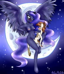 Size: 3060x3507 | Tagged: explicit, artist:anibaruthecat, princess luna, anthro, armpits, banned from derpibooru, breasts, cowgirl position, female, imported from twibooru, lunapip, male, mile high club, moon, nipples, nudity, penetration, pipsqueak, sex, shipping, shotacon, straight, straight shota, tangible heavenly object, underage, unguligrade anthro, vaginal