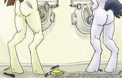 Size: 957x609 | Tagged: explicit, artist:smudge proof, anthro, banned from derpibooru, bathroom, edit, featherweight, fetish, horsecock, imported from twibooru, male, males only, nudity, penis, pissing, pissing together, rumble, shotacon, underage, urinal, urine, watersports