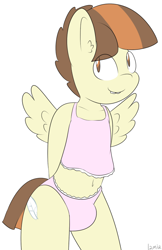 Size: 647x1000 | Tagged: suggestive, artist:lamia, anthro, banned from derpibooru, belly button, clothes, crossdressing, crotch bulge, cute, featherweight, imported from twibooru, male, nightgown, panties, shotacon, simple background, solo, solo male, underage, underwear, white background