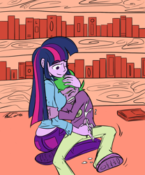Size: 1000x1200 | Tagged: explicit, artist:no-ink, spike, twilight sparkle, banned from derpibooru, crying, cum, equestria girls, female, handjob, imported from twibooru, male, nudity, penis, shipping, shotacon, straight, twilight's treatment, twispike, underage