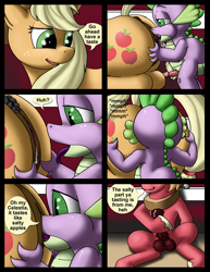 Size: 980x1268 | Tagged: explicit, artist:cobramcjingleballs, applejack, spike, comic:crazy mares, anus, big macintosh, comic, cunnilingus, earth pony, foalcon, g4, imported from derpibooru, incest, male, nudity, penis, pony, stallion