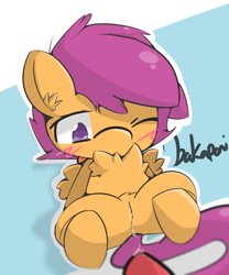 Size: 1752x2104 | Tagged: explicit, artist:bakaponi, scootaloo, cute, cute porn, female, female focus, foalcon, g4, genitals, imported from derpibooru, male, nudity, pegasus, penis, pony, solo focus, vaginal secretions, vulva