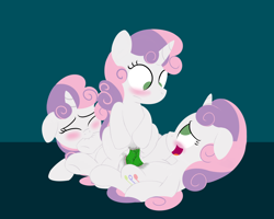 Size: 4000x3200 | Tagged: explicit, artist:dtcx97, sweetie belle, blushing, female, filly, foal, foalcon, g4, group sex, imported from derpibooru, insertion, lesbian, multeity, nudity, pony, selfcest, sex, sex toy, sweetcest, threesome, tripleheaded dildo, unicorn, vaginal insertion, vaginal secretions, vulva