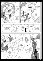 Size: 2132x3023 | Tagged: explicit, artist:shinobe, princess celestia, anus, banned from derpibooru, censored, comic, doujin, female, human, human on pony action, imported from twibooru, interspecies, male, monochrome, nudity, pony, sex, shipping, shotacon, straight, straight shota, translation, underage, vulgar, vulva
