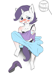 Size: 1023x1442 | Tagged: suggestive, artist:yajima, rarity, anthro, banned from derpibooru, blushing, elusive, imported from twibooru, male, rule 63, shotacon, solo, solo male, underage