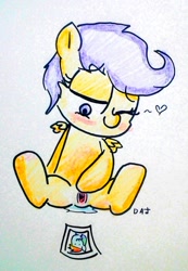 Size: 486x703 | Tagged: explicit, artist:danadyu, rainbow dash, scootaloo, blushing, female, foalcon, g4, heart, imported from derpibooru, lesbian, masturbation, photo, ship:scootadash, shipping, solo, solo female, vagina