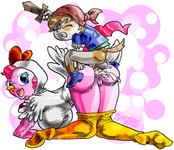 Size: 697x600 | Tagged: explicit, artist:davide16, pinkie pie, anal, animal costume, anthro, ass, balls, banned from derpibooru, breasts, butt, chicken suit, clothes, costume, cum, explicit source, female, imported from twibooru, male, nudity, penetration, penis, pipsqueak, sex, shotacon, straight, straight shota, underage, vulva