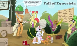 Size: 1750x1064 | Tagged: explicit, grimdark, artist:smudge proof, apple bloom, applejack, babs seed, anal, anal thlut, anthro, armpits, breasts, busty applejack, busty nurse redheart, collar, crying, delicious flat chest, dirt, double penetration, earth pony, fall of equestria, female, females only, flat seed, flattle bloom, foalcon, g4, implied twist, imported from derpibooru, lesbian, mare, mud, nipples, nudity, nurse redheart, rape, slave, sweet apple acres, tentacle porn, tentacle rape, tentacles, upper crust, vulva