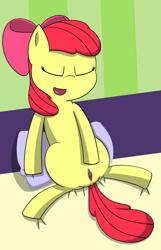 Size: 900x1400 | Tagged: explicit, artist:pvryohei, apple bloom, anus, female, foalcon, g4, imported from derpibooru, lollipop, masturbation, nudity, solo, solo female, vagina, vaginal secretions