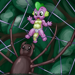 Size: 1500x1500 | Tagged: questionable, artist:smudge proof, spike, banned from derpibooru, chubby, clothes, commission, crotch bulge, imported from twibooru, micro, ocellus (anatomy), shotacon, sketch, spider, spider web, underage, underwear