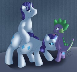 Size: 1280x1200 | Tagged: explicit, artist:barrzalex, rarity, spike, age difference, anal, anal insertion, dildo, dragon, elusive, female, foalcon, g4, group sex, horn, imported from derpibooru, insertion, male, pony, rule 63, selfcest, sex, sex toy, ship:sparity, straight, threesome, tongue out, unicorn