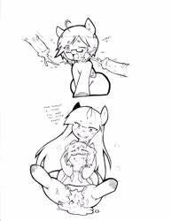 Size: 2550x3300 | Tagged: explicit, artist:cold-blooded-twilight, oc, aftersex, bukkake, creampie, cum, filly, foal, foalcon, gumbolt, horsecock, imported from derpibooru, monochrome, nudity, oc only, on back, penis