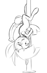 Size: 402x621 | Tagged: explicit, artist:sb, balls, big penis, featherweight, foalcon, g4, imported from derpibooru, impossibly large penis, male, monochrome, nudity, penis, pole dancing, solo, solo male, stripper pole