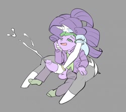Size: 1280x1144 | Tagged: explicit, artist:bigdad, rarity, spike, anthro, banned from derpibooru, cum, cumming, eyes closed, female, garters, hand on cheek, handjob, imported from twibooru, male, nudity, penis, reach-around, sex, shipping, shotacon, sitting, sparity, straight, straight shota, underage