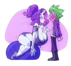 Size: 902x837 | Tagged: suggestive, artist:bigdad, rarity, spike, big breasts, breasts, busty rarity, eyes closed, female, horn, horned humanization, huge breasts, human, humanized, imported from twibooru, impossibly large breasts, male, mp3 player, pony coloring, shipping, shotacon, sparity, straight, straight shota, underage, workout outfit, yoga ball