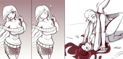 Size: 1280x620 | Tagged: explicit, artist:scorpdk, rarity, spike, twilight sparkle, ahegao, arm boob squeeze, banned from derpibooru, big breasts, blushing, breast squeeze, breasts, busty rarity, busty twilight sparkle, caught, clothes, complete nudity, condom, cum, female, getting spiked, happy, happy sex, human, humanized, imported from twibooru, leg lock, male, monochrome, nipples, nudity, older, partial color, penetration, sex, shipping, shotacon, smiling, softcore, spike gets all the mares, straight, suspended, tongue out, twispike, underage, used condom, vaginal, vulva