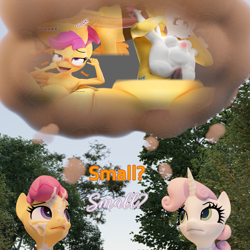 Size: 2560x2560 | Tagged: explicit, artist:littlesocks3, scootaloo, sweetie belle, series:littlesocks, anthro, banned from derpibooru, blowjob, cloud, confused, cum, cum inflation, deepthroat, facial, female, imported from twibooru, inflation, lolicon, nudity, oral, pegasus, penis, public, sex, underage, unicorn
