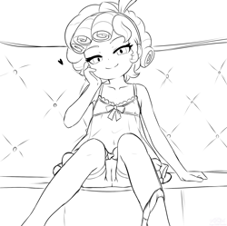 Size: 2039x2032 | Tagged: explicit, artist:sugarsweetdoodles, babydoll, banned from derpibooru, bottomless, child, clothes, couch, cozy glow, female, heart, human, humanized, imported from twibooru, lolicon, looking at you, looking down, looking down at you, nightgown, nudity, panties, panties around leg, panties around legs, panties pulled down, partial nudity, see-through, sitting, sketch, smiling, solo, solo female, underage, underwear, vulva
