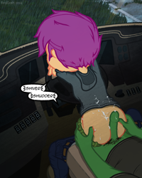 Size: 1200x1500 | Tagged: explicit, artist:realdash, scootaloo, oc, oc:anon, series:time is all we have, aftersex, banned from derpibooru, butt touch, car, car interior, car sex, clothed sex, clothes, cum, cum on ass, cum on back, cum on body, cum on clothes, equestria girls, female, hand on butt, hoodie, hotdogging, human, human on equestria girl action, imported from twibooru, leaning, lolicon, messy hair, nudity, orgasm, pants, pants down, part of a set, penis, post-apocalyptic, precum, rain, road, rv, sex, shivering, socks, underage, vehicle