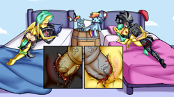 Size: 2715x1525 | Tagged: explicit, artist:anibaruthecat, oc, anthro, anus, arm around neck, banned from derpibooru, barley barrel, barrel, barrel twins, beanie hat, bed, bedroom, bedroom sex, black underwear, blood, bloomers, bloomers around legs, bloomers pulled down, blushing, bow underwear, boxer briefs, briefs, brother and sister, butt, canon x oc, clitoris, close-up, clothed sex, clothes, colored edge panties, colored edge underwear, complete nudity, cream underwear, defloration, delicious flat chest, embracing, eyes closed, female, first time, frilly bloomers, frilly underwear, goggles, grabbing bedsheets, gray nipples, green underwear, gritting teeth, group sex, hand on cheek, holding hands, hoof feet, imported from twibooru, insertion, lidded eyes, lip bite, lolicon, looking pleasured, losing virginity, loss of virginity, lost virginity, male, missionary position, moaning, moaning in pleasure, name on panties, name on underwear, name on waistband, nipples, nudity, on bed, open mouth, panties, panties around ankles, panties pulled down, pegasus, penetration, penetration view, penis, penis in pussy, pickle barrel, pink nipples, pink underwear, plushie, polka dot underwear, rainbow roadtrip, reverse zebra, sex, shotacon, siblings, spread wings, straight, straight shota, stripes, teal mane, teal tail, text on panties, text on underwear, twins, two toned hair, two toned mane, two toned tail, underage, underwear, underwear around legs, underwear only, underwear pulled down, unguligrade anthro, vagina, vaginal, vaginal insertion, vaginal secretions, virgin, virgin blood, virginity, wings, yellow body, zebra, zebra oc, zebra on pony action, zebra stripes