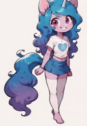 Size: 416x592 | Tagged: explicit, artist:doroti95, ai content, ai errors, ai generated, animated, anthro, banned from derpibooru, barefoot, belly button, clothes, cute, cute porn, cutie mark, cutie mark on clothes, feet, female, friendship bracelet, g5, happy, imported from twibooru, izzy moonbow, leg warmers, lolicon, midriff, no sound, no underwear, nudity, rosy cheeks, rotating, shirt, simple background, skirt, skirt lift, smiling, socks, t-shirt, trying to be sexy, underage, unicorn, vulva, webm, white background, younger