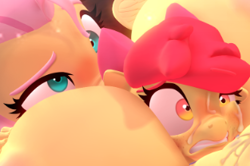 Size: 313x208 | Tagged: explicit, grimdark, artist:snuddy, apple bloom, fluttershy, 3d, age difference, ahegao, alternate hairstyle, anthro, banned from derpibooru, between breasts, big breasts, blushing, boob smothering, bow, breasts, busty fluttershy, child, close-up, commission, cropped, cropped porn, cum, delicious flat chest, earth pony, facial, female, flutterbloom, freckles, gritted teeth, hair bow, huge breasts, imported from twibooru, lesbian, lolicon, looking down, nipples, nudity, open mouth, pegasus, ponytail, rape, sex, shipping, shrunken pupils, smothering, source filmmaker, tongue out, underage, wall eyed