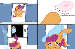 Size: 1032x676 | Tagged: explicit, grimdark, rainbow dash, scootaloo, arnbow dah, comic, crying, dolan, dropping the soap, female, foalcon, g4, imported from derpibooru, lesbian, mare, mare on filly, pony, prison rape, rape, sex, tribadism