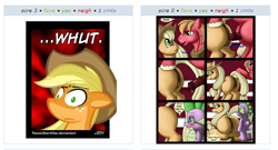 Size: 541x293 | Tagged: explicit, artist:cobramcjingleballs, artist:mediumsizetex, applejack, spike, comic:crazy mares, anus, applecest, big macintosh, blushing, comic, crotchboobs, derpibooru, earth pony, exploitable meme, foalcon, g4, hat, imported from derpibooru, incest, juxtaposition, juxtaposition fail, male, meme, meta, nipples, nudity, penetration, penis, pony, precum, sex, ship:applemac, shipping, stallion, straight, vagina, vaginal, vaginal secretions