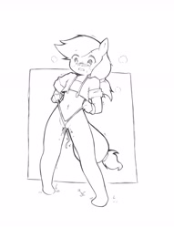 Size: 4936x6468 | Tagged: explicit, artist:cold-blooded-twilight, applejack, absurd resolution, anthro, belly button, blushing, clothes, earth pony, female, foalcon, g4, imported from derpibooru, masturbation, monochrome, panties, self wedgie, simple background, solo, solo female, underwear, vaginal secretions, wedgie, white background
