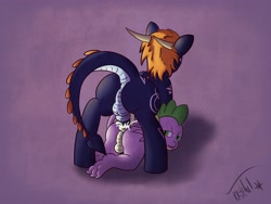 Size: 4000x3000 | Tagged: explicit, artist:tasteful-clopper, spike, oc, anal, balls, canon x oc, creampie, cum, dragon, foalcon, g4, gay, high res, imported from derpibooru, male, nudity, penis, taint