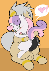Size: 864x1250 | Tagged: explicit, artist:shenhibiki, sweetie belle, oc, oc:shenhibiki, anus, balls, canon x oc, cum, foalcon, g4, heart, hotdogging, imported from derpibooru, nudity, penis, vaginal secretions
