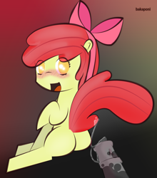 Size: 1999x2267 | Tagged: explicit, artist:bakaponi, apple bloom, blushing, butt, female, foalcon, g4, horsecock, imported from derpibooru, male, nudity, penis, plot, precum, straight