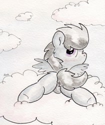 Size: 648x771 | Tagged: questionable, artist:slightlyshade, anus, balls, cloud, colt, foal, foalcon, g4, imported from derpibooru, looking back, male, pegasus, pony, presenting, rumble, simplistic anus, solo, solo male, traditional art, wings