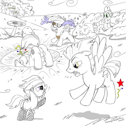 Size: 1250x1250 | Tagged: explicit, artist:gavalanche, artist:smudge proof, spike, oc, oc:thunder ring, anus, ballgag, balls, brothers, butt, clothes, crackle, crying, dragon, fishnet stockings, foalcon, g4, gag, garble, gay, imported from derpibooru, legwear, male, nudity, outdoors, pegasus, penis, pipsqueak, plot, pony, rumble, sheath, sheathed, siblings, stallion, thunderlane, voyeurism, wingless spike