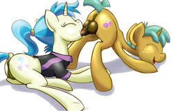 Size: 1280x818 | Tagged: explicit, artist:ragingsemi, 180 penis, allie way, anus, balls, blowjob, colt, eyes closed, female, foal, foalcon, freckles, g4, imported from derpibooru, male, mare, nudity, oral, penis, pony, sex, shipping, snails, snallie, straight, straight shota, tail wag, tail wrap, unicorn, vagina