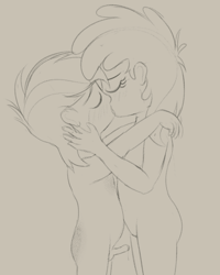 Size: 1600x2000 | Tagged: explicit, artist:dtcx97, balls, banned from derpibooru, birth mark, blushing, dinky hooves, dinkysqueak, erection, female, height difference, human, humanized, imported from twibooru, kissing, lolicon, male, monochrome, nudity, penis, pipsqueak, precum, shipping, shotacon, sketch, straight, underage