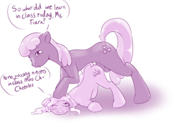 Size: 1050x750 | Tagged: explicit, grimdark, artist:fluffins, diamond tiara, abdominal bulge, abuse, age difference, ass up, balls, cheerilee, crying, disproportionate retribution, doggy style, duo, duo female, earth pony, face down ass up, female, filly, floppy ears, foal, foal abuse, foalcon, from behind, futa, futa cheerilee, futa on female, futa on filly, g4, gritted teeth, imported from derpibooru, intersex, nudity, on top, open mouth, penis, pony, punishment, rape, rape as punishment, sex, tiarabuse, wink
