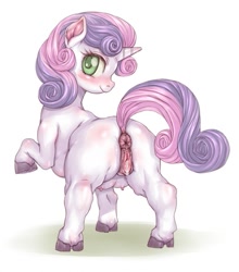 Size: 567x644 | Tagged: explicit, artist:hoihoi, sweetie belle, anatomically correct, anus, blushing, butt, censored, crotchboobs, cute, detailed, detailed vagina, diasweetes, erect nipples, female, filly, foal, foalcon, g4, imported from derpibooru, looking at you, looking back, looking back at you, nipples, nudity, pixiv, plot, ponut, pony, shadow, simple background, solo, solo female, sweetie butt, unicorn, vagina, vulva, white background
