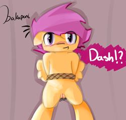 Size: 1928x1847 | Tagged: explicit, artist:bakaponi, scootaloo, aroused, bondage, female, foalcon, g4, imported from derpibooru, on back, vagina, vaginal secretions