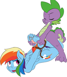 Size: 700x805 | Tagged: explicit, artist:sweethd, rainbow dash, spike, anthro, barefoot, bondage, cuffs, cum, dragon, dripping cum, feet, female, foalcon, foot fetish, foot fucking, footjob, g4, hogtied, imported from derpibooru, male, maledom, nudity, penis, plantigrade anthro, precum, ship:rainbowspike, soles, straight, toe tied, toenails, toes