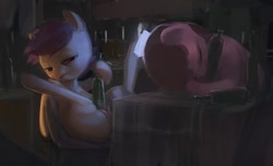 Size: 1280x776 | Tagged: explicit, artist:php91, scootaloo, alcohol, berry punch, bottle, dead source, drunk, female, foalcon, g4, imported from derpibooru, insertion, legs in air, nudity, sleeping, uncanny valley, unusual insertion, vagina, vaginal