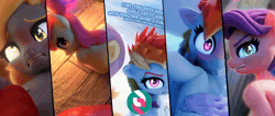Size: 2800x1194 | Tagged: questionable, artist:snuddy, apple bloom, fluttershy, rainbow dash, 3d, advertisement, all fours, angry, animated, anthro, back, banned from derpibooru, blender, blushing, bow, collage, derp, derpy hooves, dialogue, earth pony, eyebrows, female, frown, imported from twibooru, lolicon, looking at you, looking back, looking back at you, messy mane, nipples, no sound, nudity, pegasus, shrunken pupils, smug, spoiled rich, underage, younger