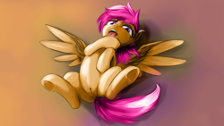 Size: 1366x768 | Tagged: explicit, artist:sokolas, rainbow dash, scootaloo, edit, female, foalcon, g4, imported from derpibooru, on back, recolor