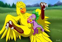 Size: 3000x2000 | Tagged: explicit, artist:kuroodod, spike, blowjob, chocobo, cock worship, crossover, dragon, final fantasy, foalcon, futa, futa crossover, g4, herm, imported from derpibooru, intersex, nudity, oral, penis, sex, vaginal